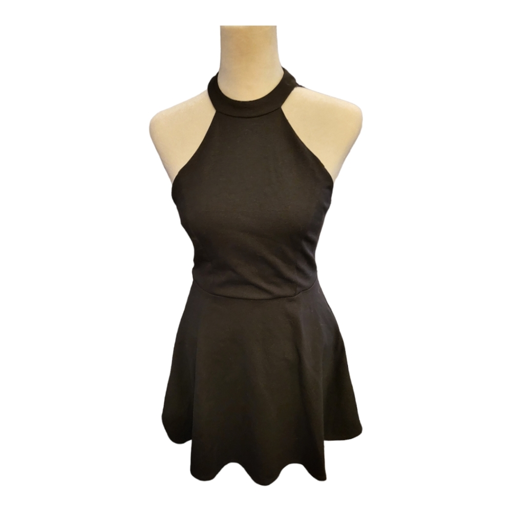 Lulus little black halter dress with lace backstraps size s